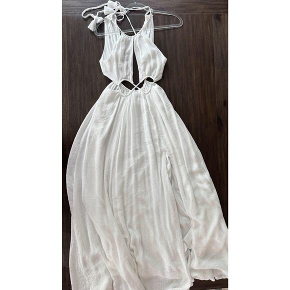 Cutout Dress Womens Medium White Maxi Resort Halter Open Waist Back Boho - Picture 1 of 9